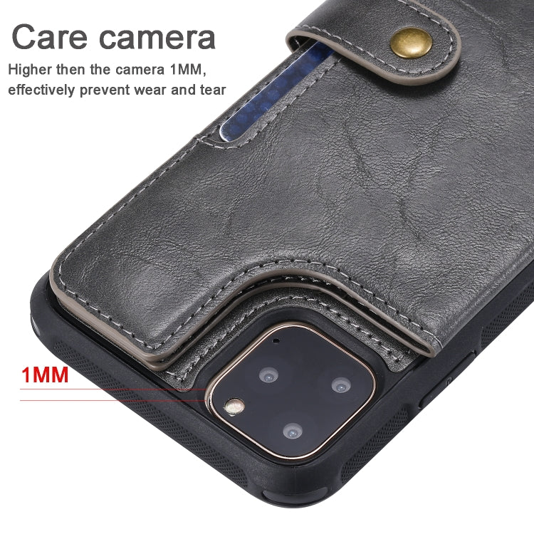 For iPhone 11 Pro Max Buckle Zipper Shockproof Protective Case with Holder & Card Slots & Wallet & Lanyard & Photos Frame