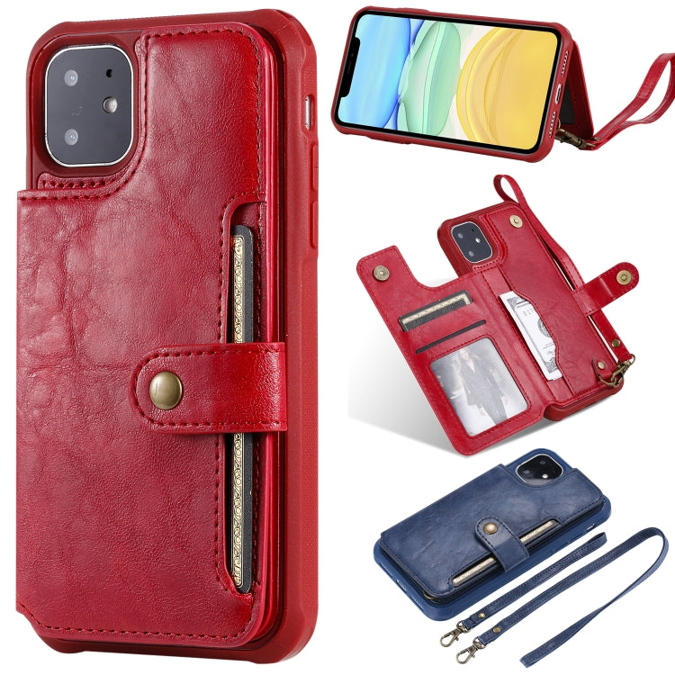 For iPhone 11 For  iPhone 11 Buckle Zipper Shockproof Protective Case with Holder & Card Slots & Wallet & Lanyard & Photos Frame