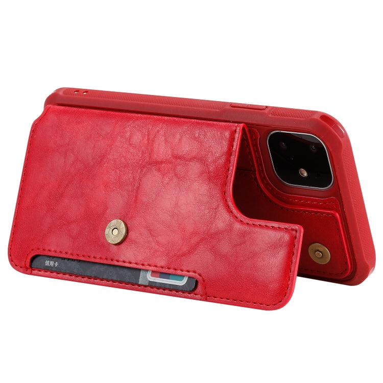 For iPhone 11 For  iPhone 11 Buckle Zipper Shockproof Protective Case with Holder & Card Slots & Wallet & Lanyard & Photos Frame
