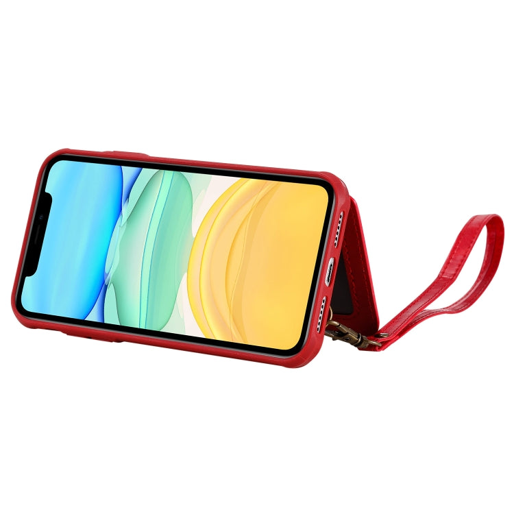For iPhone 11 For  iPhone 11 Buckle Zipper Shockproof Protective Case with Holder & Card Slots & Wallet & Lanyard & Photos Frame