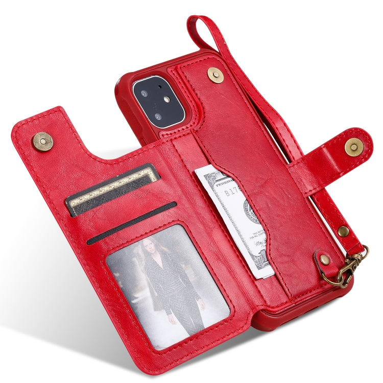 For iPhone 11 For  iPhone 11 Buckle Zipper Shockproof Protective Case with Holder & Card Slots & Wallet & Lanyard & Photos Frame