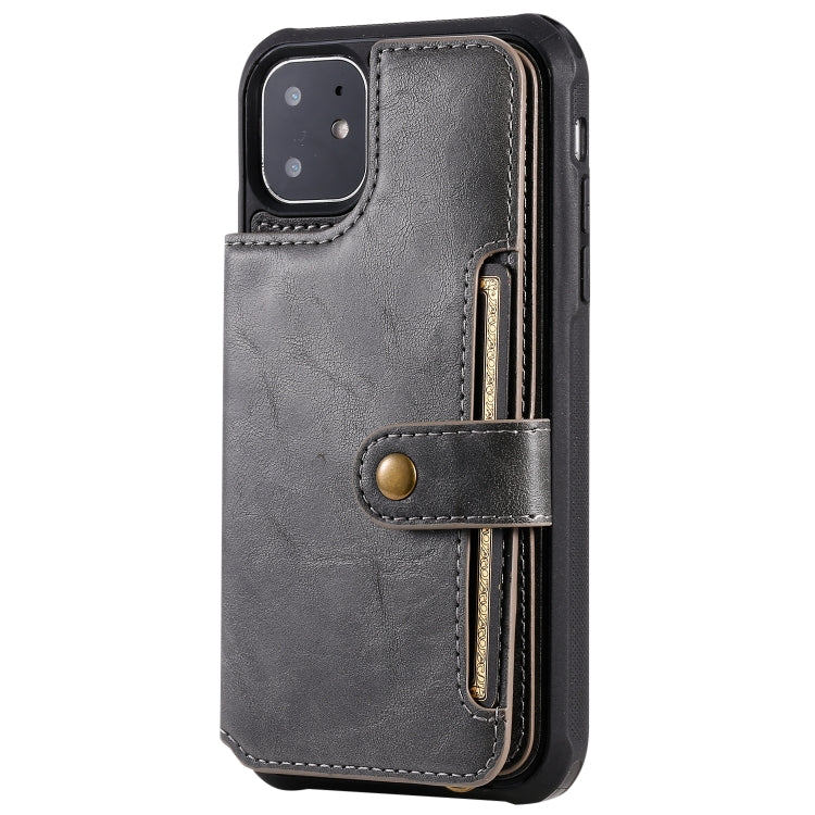 For iPhone 11 For  iPhone 11 Buckle Zipper Shockproof Protective Case with Holder & Card Slots & Wallet & Lanyard & Photos Frame