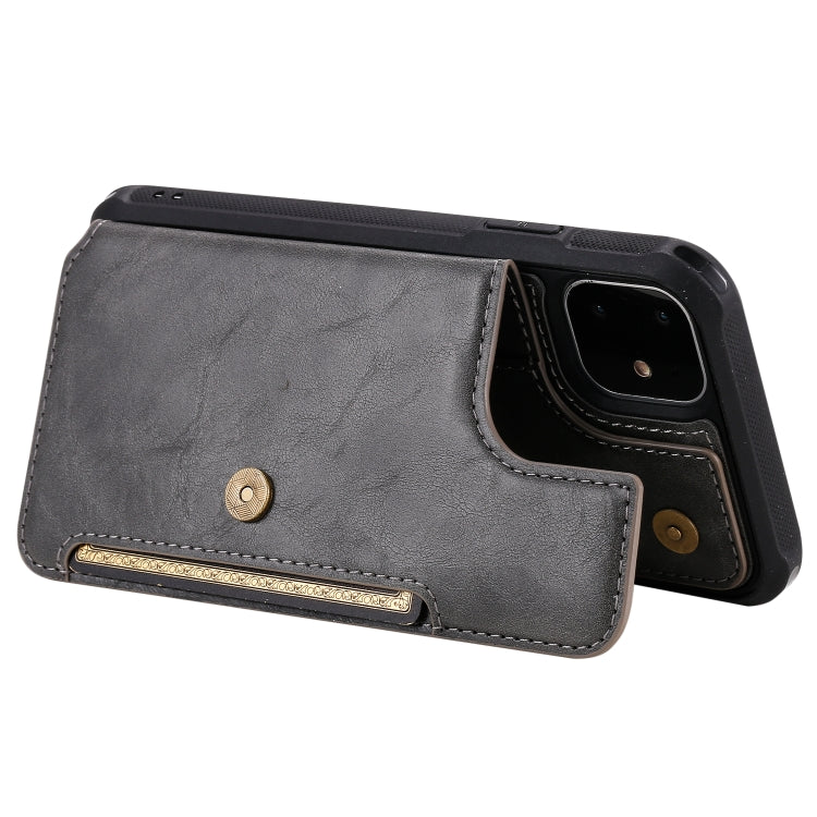 For iPhone 11 For  iPhone 11 Buckle Zipper Shockproof Protective Case with Holder & Card Slots & Wallet & Lanyard & Photos Frame