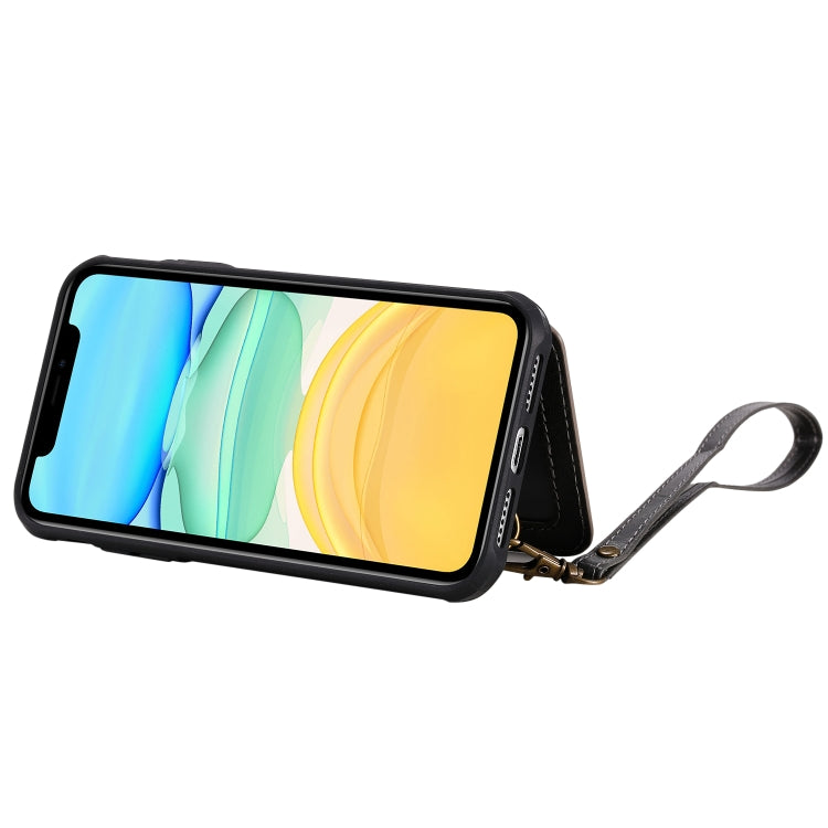 For iPhone 11 For  iPhone 11 Buckle Zipper Shockproof Protective Case with Holder & Card Slots & Wallet & Lanyard & Photos Frame