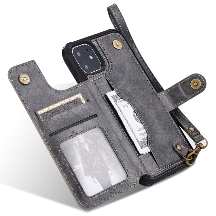 For iPhone 11 For  iPhone 11 Buckle Zipper Shockproof Protective Case with Holder & Card Slots & Wallet & Lanyard & Photos Frame