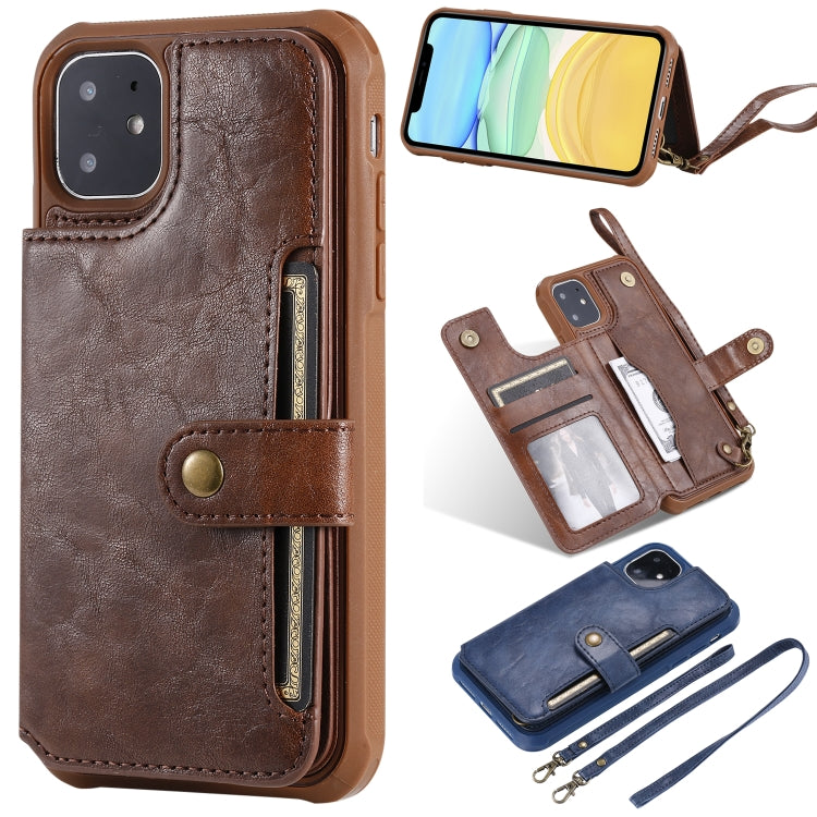 For iPhone 11 For  iPhone 11 Buckle Zipper Shockproof Protective Case with Holder & Card Slots & Wallet & Lanyard & Photos Frame