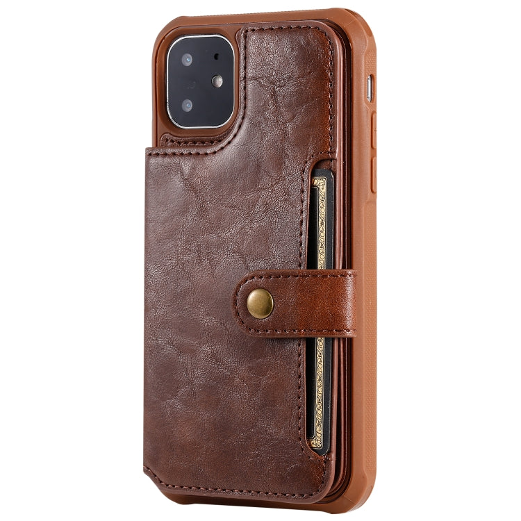 For iPhone 11 For  iPhone 11 Buckle Zipper Shockproof Protective Case with Holder & Card Slots & Wallet & Lanyard & Photos Frame