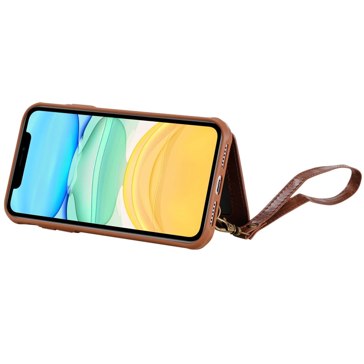 For iPhone 11 For  iPhone 11 Buckle Zipper Shockproof Protective Case with Holder & Card Slots & Wallet & Lanyard & Photos Frame