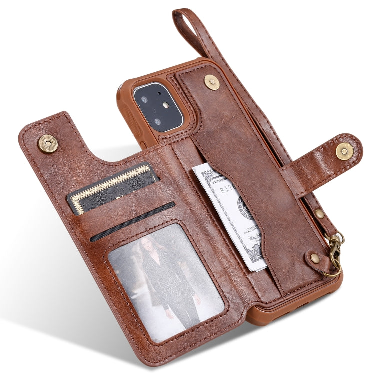 For iPhone 11 For  iPhone 11 Buckle Zipper Shockproof Protective Case with Holder & Card Slots & Wallet & Lanyard & Photos Frame