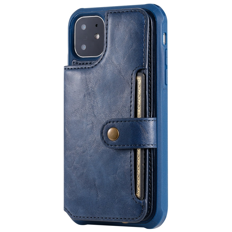 For iPhone 11 For  iPhone 11 Buckle Zipper Shockproof Protective Case with Holder & Card Slots & Wallet & Lanyard & Photos Frame
