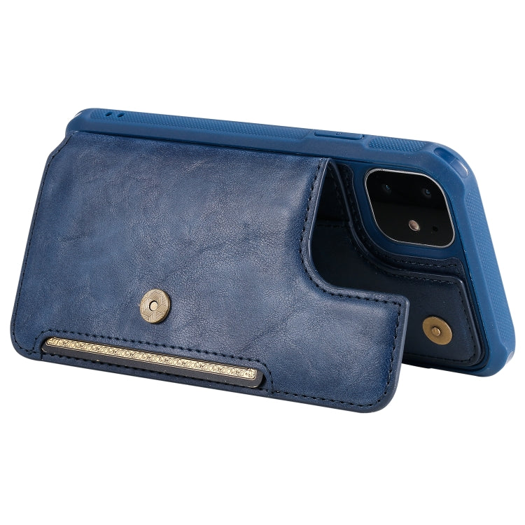 For iPhone 11 For  iPhone 11 Buckle Zipper Shockproof Protective Case with Holder & Card Slots & Wallet & Lanyard & Photos Frame