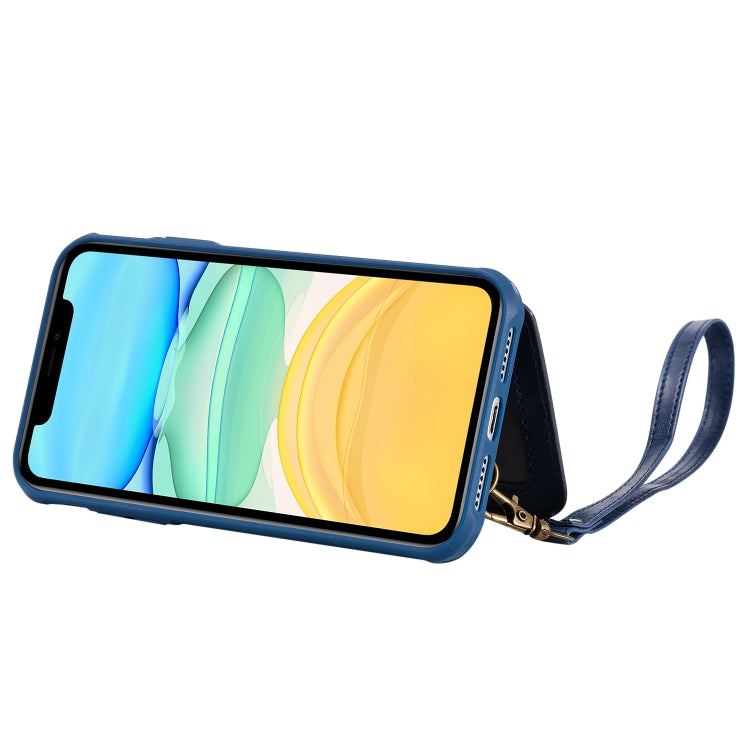 For iPhone 11 For  iPhone 11 Buckle Zipper Shockproof Protective Case with Holder & Card Slots & Wallet & Lanyard & Photos Frame
