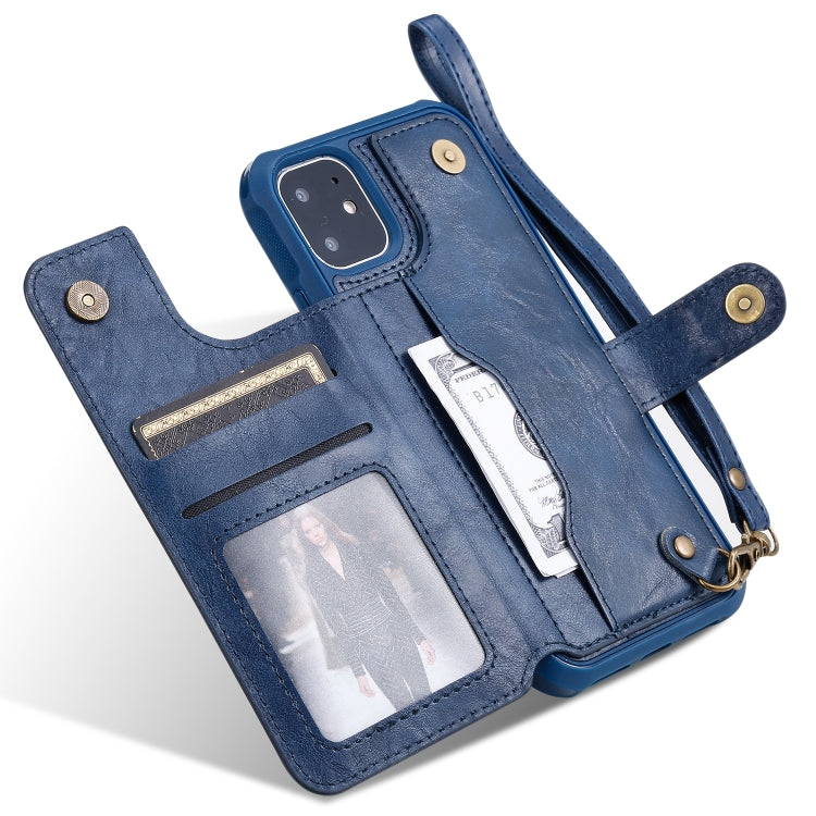 For iPhone 11 For  iPhone 11 Buckle Zipper Shockproof Protective Case with Holder & Card Slots & Wallet & Lanyard & Photos Frame