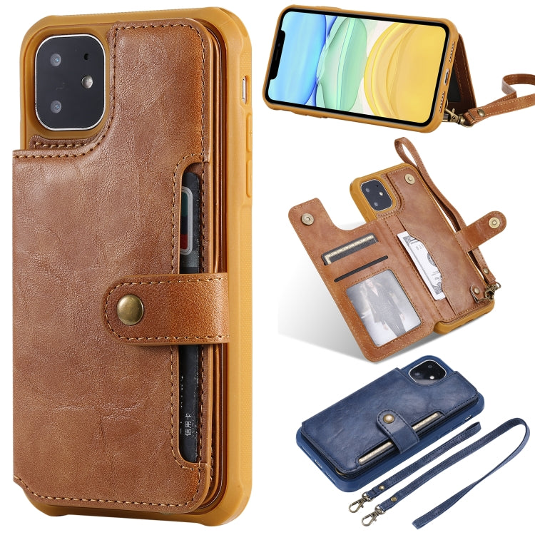 For iPhone 11 For  iPhone 11 Buckle Zipper Shockproof Protective Case with Holder & Card Slots & Wallet & Lanyard & Photos Frame