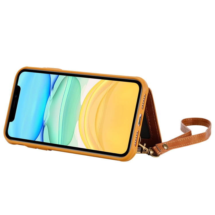 For iPhone 11 For  iPhone 11 Buckle Zipper Shockproof Protective Case with Holder & Card Slots & Wallet & Lanyard & Photos Frame