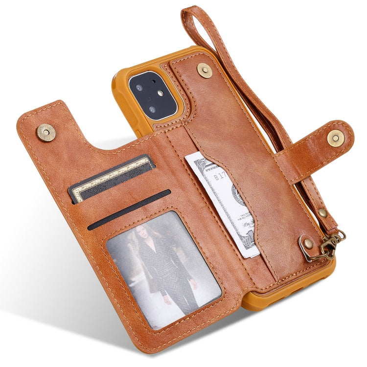 For iPhone 11 For  iPhone 11 Buckle Zipper Shockproof Protective Case with Holder & Card Slots & Wallet & Lanyard & Photos Frame