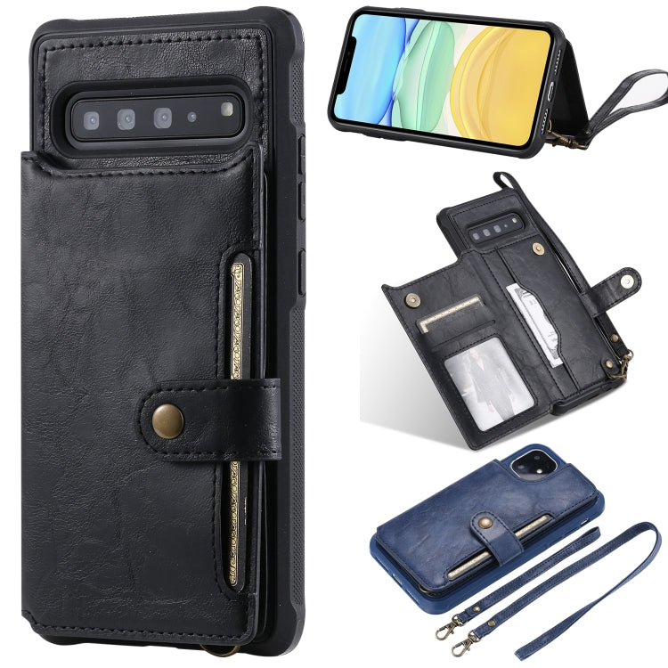 For iPhone 11 For  iPhone 11 Buckle Zipper Shockproof Protective Case with Holder & Card Slots & Wallet & Lanyard & Photos Frame
