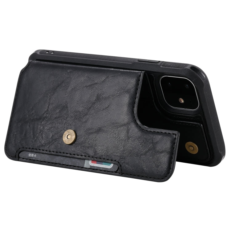 For iPhone 11 For  iPhone 11 Buckle Zipper Shockproof Protective Case with Holder & Card Slots & Wallet & Lanyard & Photos Frame
