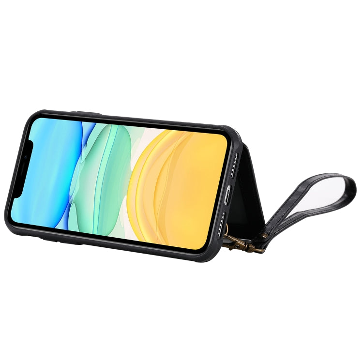 For iPhone 11 For  iPhone 11 Buckle Zipper Shockproof Protective Case with Holder & Card Slots & Wallet & Lanyard & Photos Frame