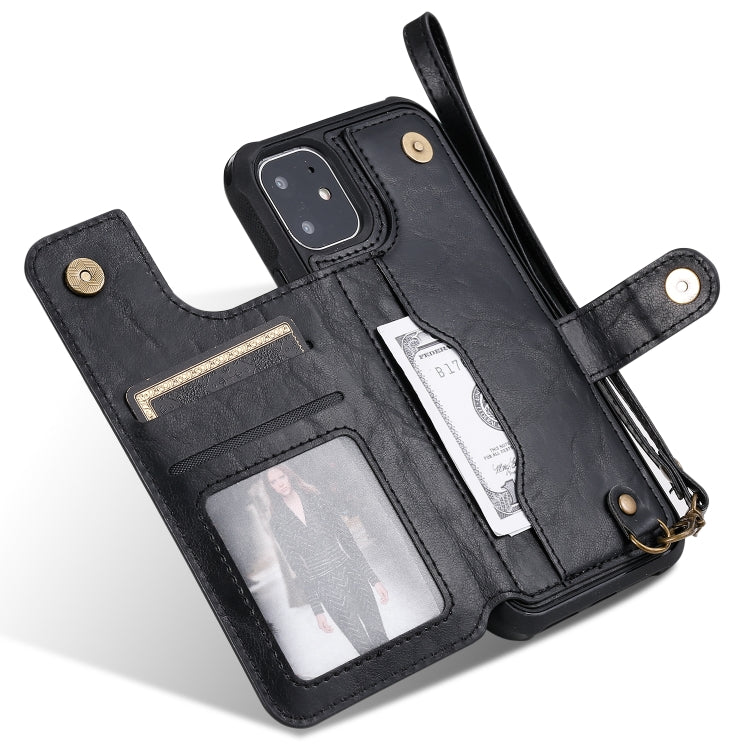 For iPhone 11 For  iPhone 11 Buckle Zipper Shockproof Protective Case with Holder & Card Slots & Wallet & Lanyard & Photos Frame