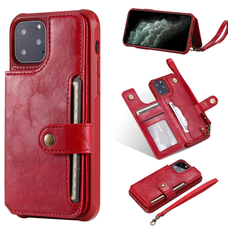 For iPhone 11 Pro Buckle Zipper Shockproof Protective Case with Holder & Card Slots & Wallet & Lanyard & Photos Frame