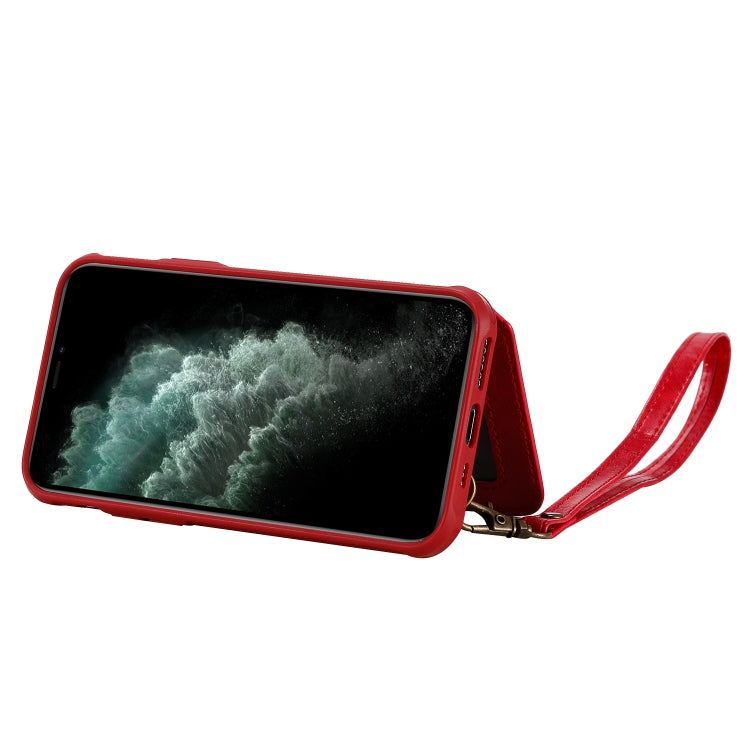 For iPhone 11 Pro Buckle Zipper Shockproof Protective Case with Holder & Card Slots & Wallet & Lanyard & Photos Frame