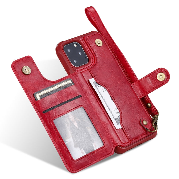 For iPhone 11 Pro Buckle Zipper Shockproof Protective Case with Holder & Card Slots & Wallet & Lanyard & Photos Frame