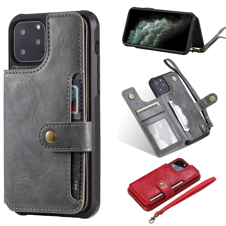 For iPhone 11 Pro Buckle Zipper Shockproof Protective Case with Holder & Card Slots & Wallet & Lanyard & Photos Frame