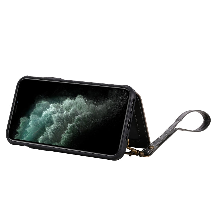 For iPhone 11 Pro Buckle Zipper Shockproof Protective Case with Holder & Card Slots & Wallet & Lanyard & Photos Frame