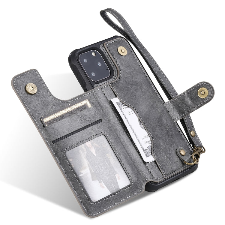 For iPhone 11 Pro Buckle Zipper Shockproof Protective Case with Holder & Card Slots & Wallet & Lanyard & Photos Frame