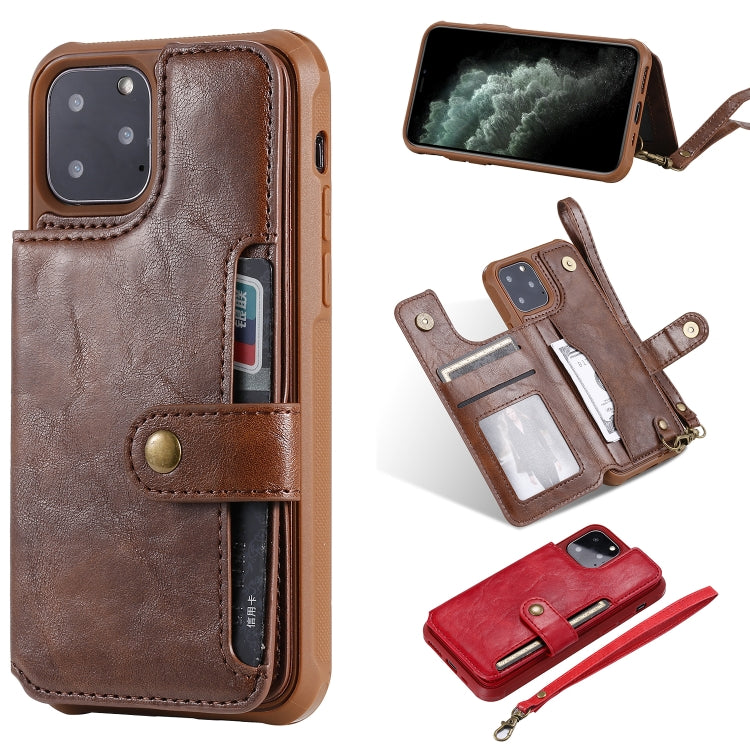 For iPhone 11 Pro Buckle Zipper Shockproof Protective Case with Holder & Card Slots & Wallet & Lanyard & Photos Frame