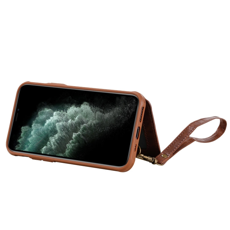 For iPhone 11 Pro Buckle Zipper Shockproof Protective Case with Holder & Card Slots & Wallet & Lanyard & Photos Frame