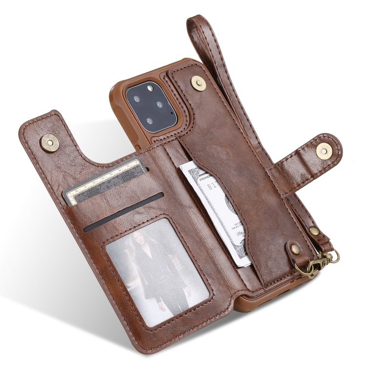 For iPhone 11 Pro Buckle Zipper Shockproof Protective Case with Holder & Card Slots & Wallet & Lanyard & Photos Frame