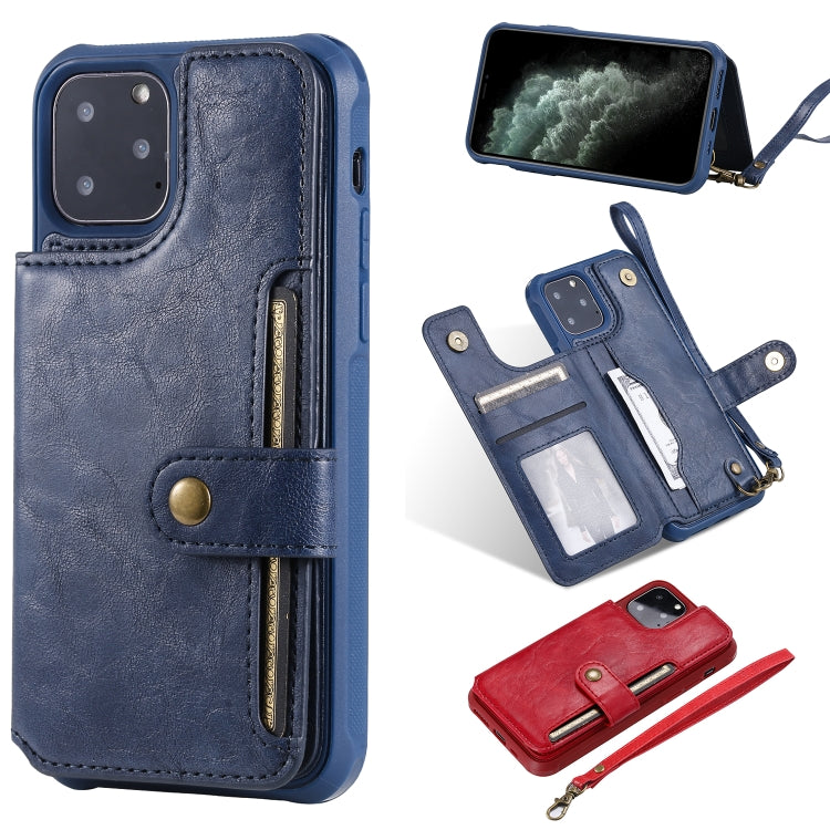 For iPhone 11 Pro Buckle Zipper Shockproof Protective Case with Holder & Card Slots & Wallet & Lanyard & Photos Frame