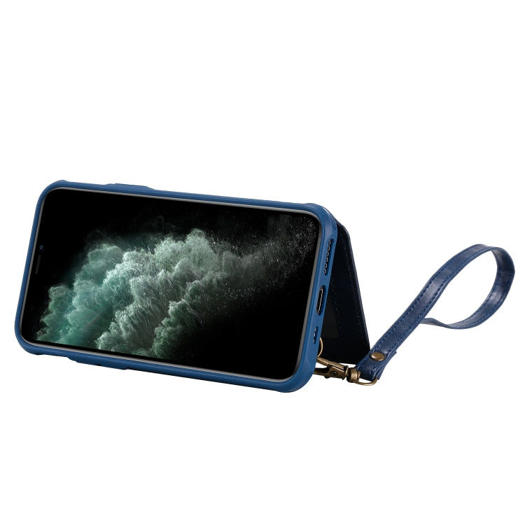 For iPhone 11 Pro Buckle Zipper Shockproof Protective Case with Holder & Card Slots & Wallet & Lanyard & Photos Frame