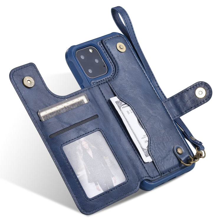 For iPhone 11 Pro Buckle Zipper Shockproof Protective Case with Holder & Card Slots & Wallet & Lanyard & Photos Frame