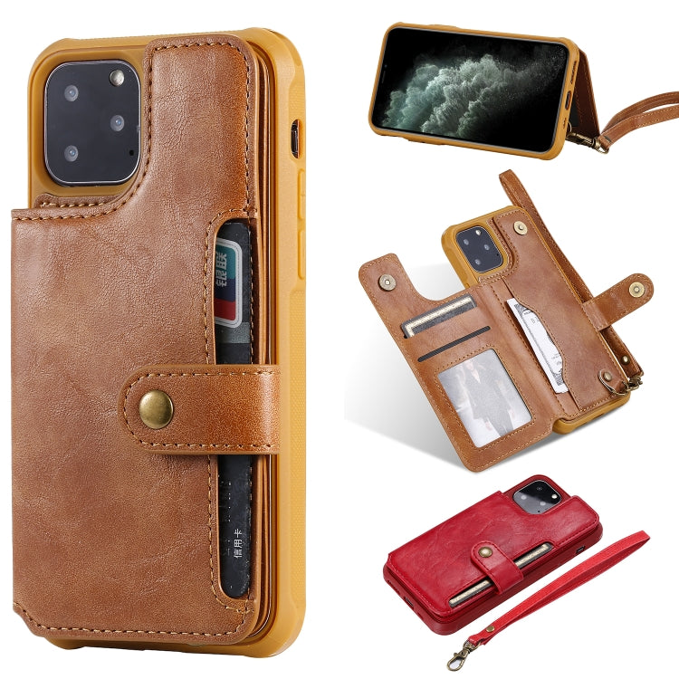 For iPhone 11 Pro Buckle Zipper Shockproof Protective Case with Holder & Card Slots & Wallet & Lanyard & Photos Frame