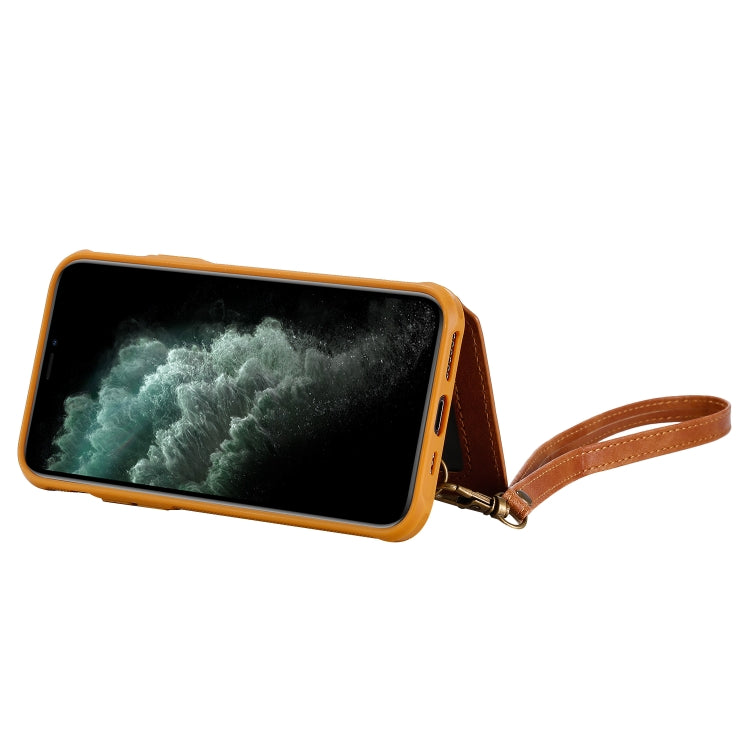 For iPhone 11 Pro Buckle Zipper Shockproof Protective Case with Holder & Card Slots & Wallet & Lanyard & Photos Frame