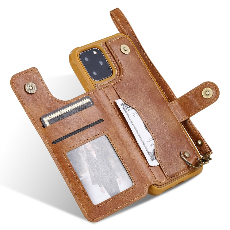 For iPhone 11 Pro Buckle Zipper Shockproof Protective Case with Holder & Card Slots & Wallet & Lanyard & Photos Frame