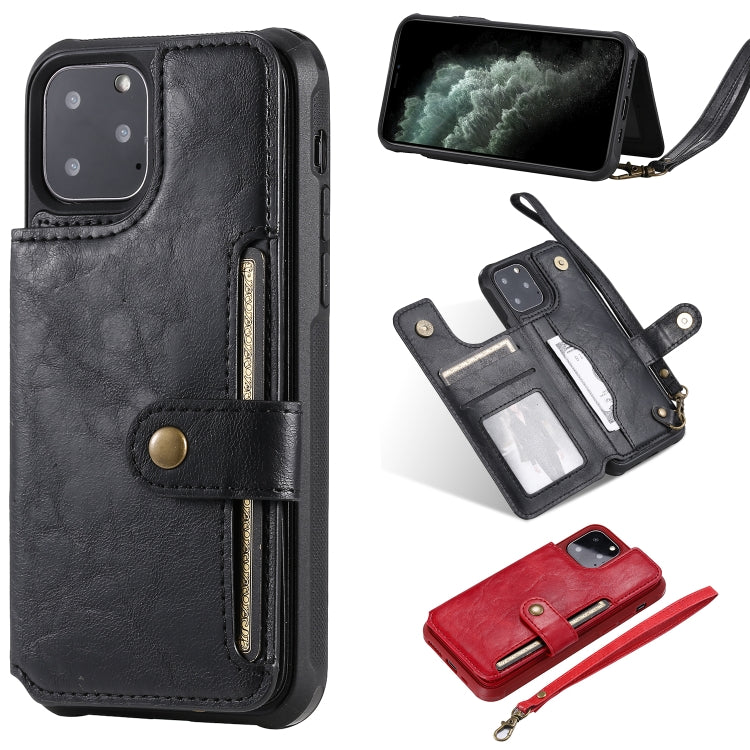 For iPhone 11 Pro Buckle Zipper Shockproof Protective Case with Holder & Card Slots & Wallet & Lanyard & Photos Frame