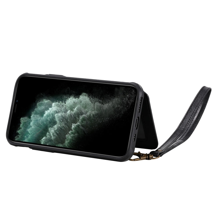 For iPhone 11 Pro Buckle Zipper Shockproof Protective Case with Holder & Card Slots & Wallet & Lanyard & Photos Frame