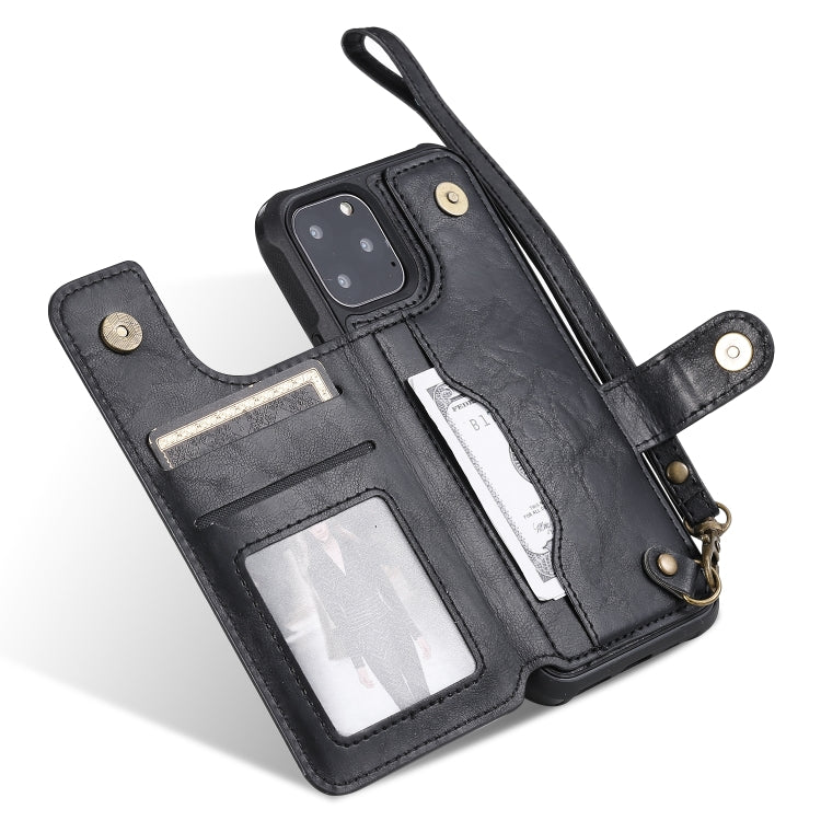 For iPhone 11 Pro Buckle Zipper Shockproof Protective Case with Holder & Card Slots & Wallet & Lanyard & Photos Frame