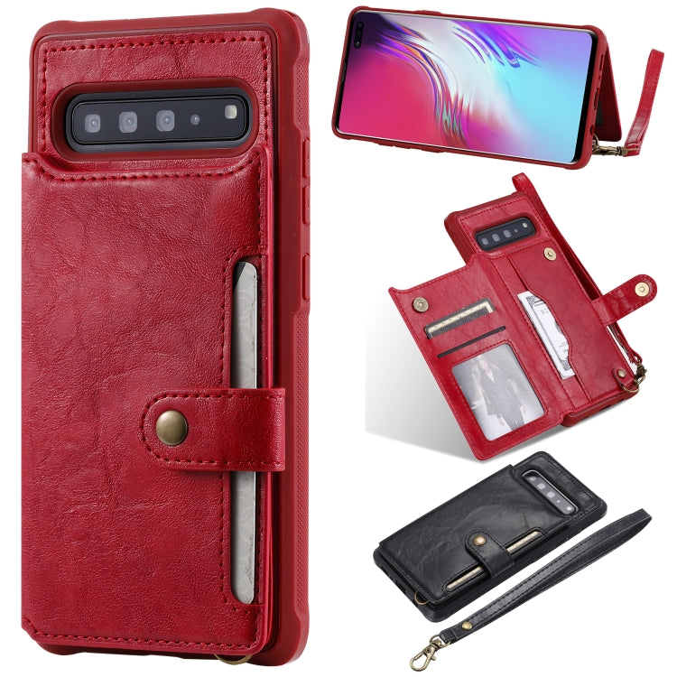 For Galaxy S10 5G Buckle Zipper Shockproof Protective Case with Holder & Card Slots & Wallet & Lanyard & Photos Frame