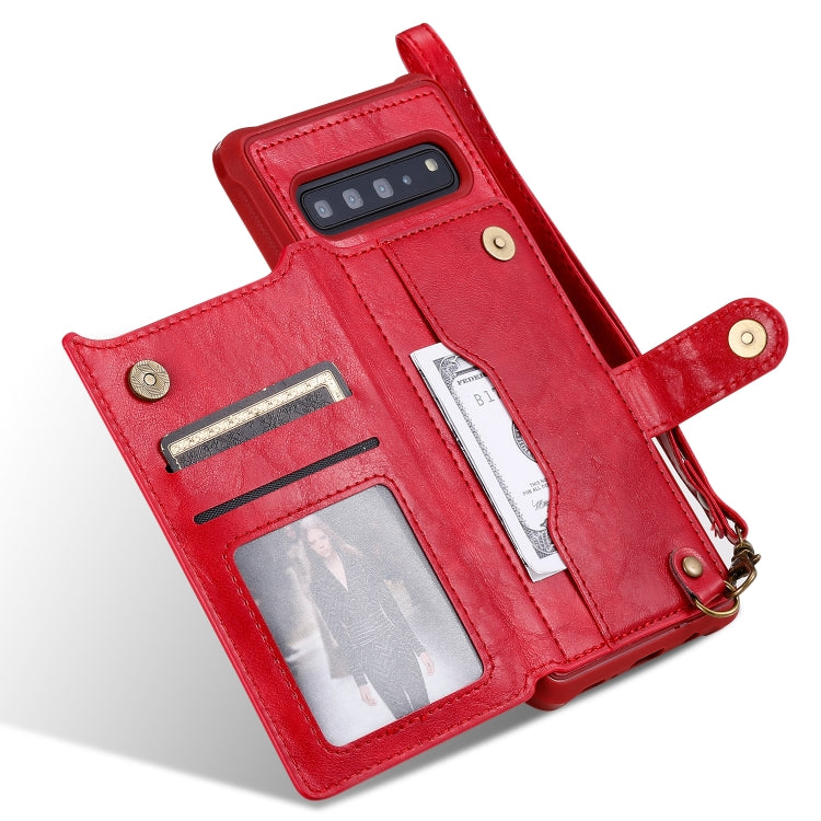 For Galaxy S10 5G Buckle Zipper Shockproof Protective Case with Holder & Card Slots & Wallet & Lanyard & Photos Frame