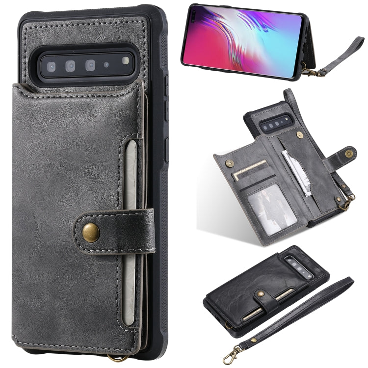 For Galaxy S10 5G Buckle Zipper Shockproof Protective Case with Holder & Card Slots & Wallet & Lanyard & Photos Frame