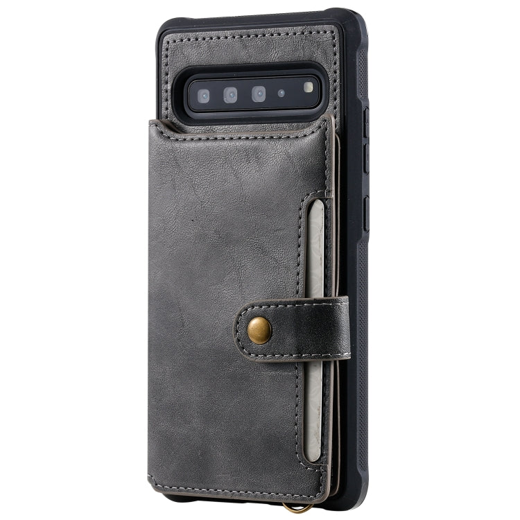 For Galaxy S10 5G Buckle Zipper Shockproof Protective Case with Holder & Card Slots & Wallet & Lanyard & Photos Frame