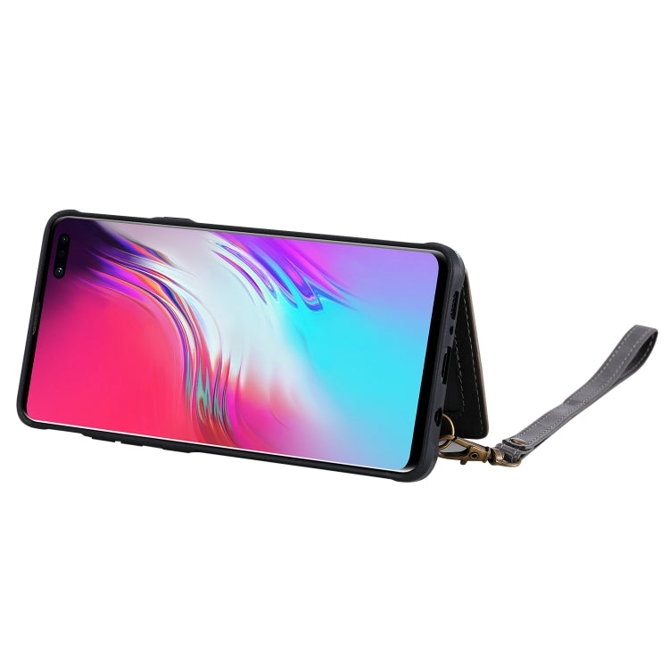 For Galaxy S10 5G Buckle Zipper Shockproof Protective Case with Holder & Card Slots & Wallet & Lanyard & Photos Frame