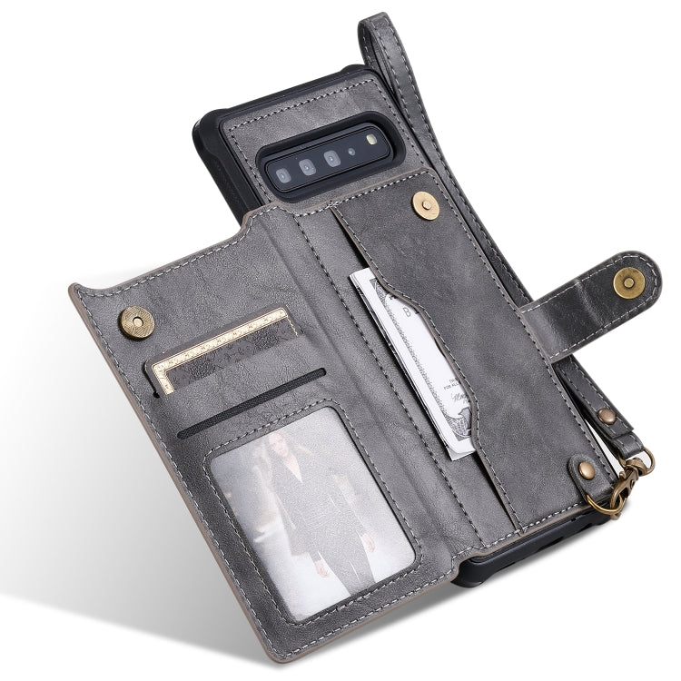 For Galaxy S10 5G Buckle Zipper Shockproof Protective Case with Holder & Card Slots & Wallet & Lanyard & Photos Frame