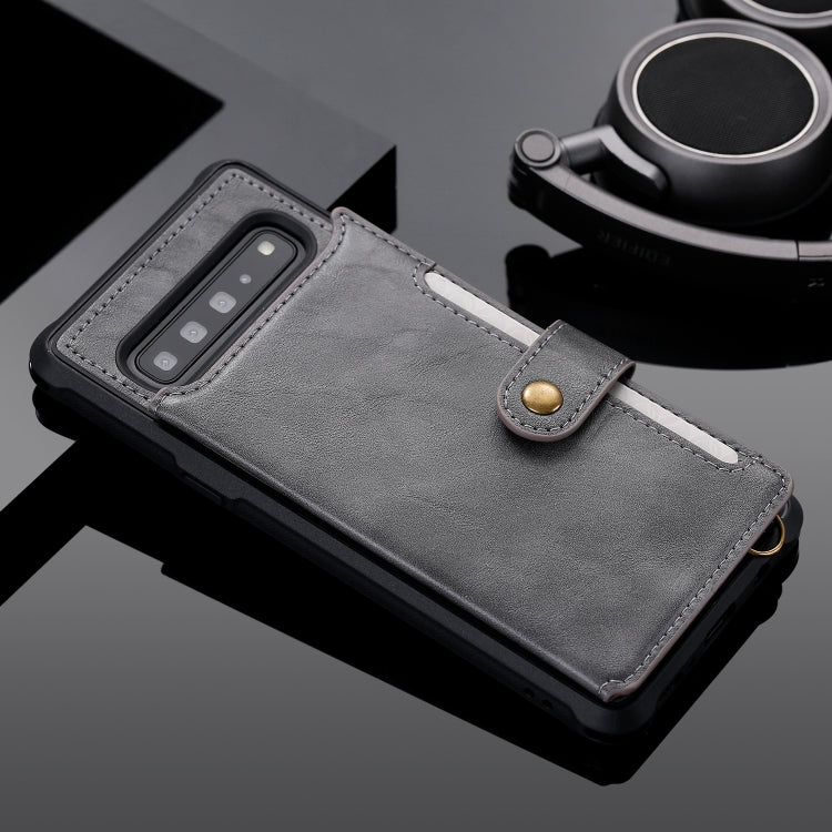 For Galaxy S10 5G Buckle Zipper Shockproof Protective Case with Holder & Card Slots & Wallet & Lanyard & Photos Frame