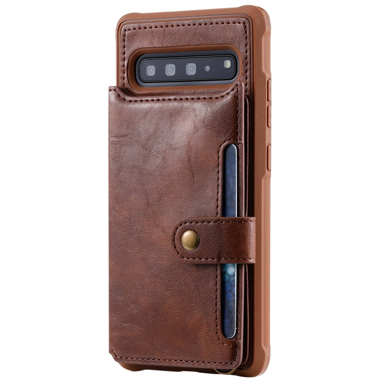 For Galaxy S10 5G Buckle Zipper Shockproof Protective Case with Holder & Card Slots & Wallet & Lanyard & Photos Frame